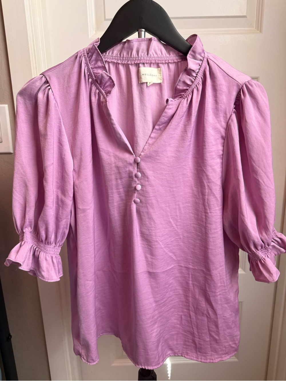 MELLODAY Lilac Button-Front Ruffle Sleeve Blouse